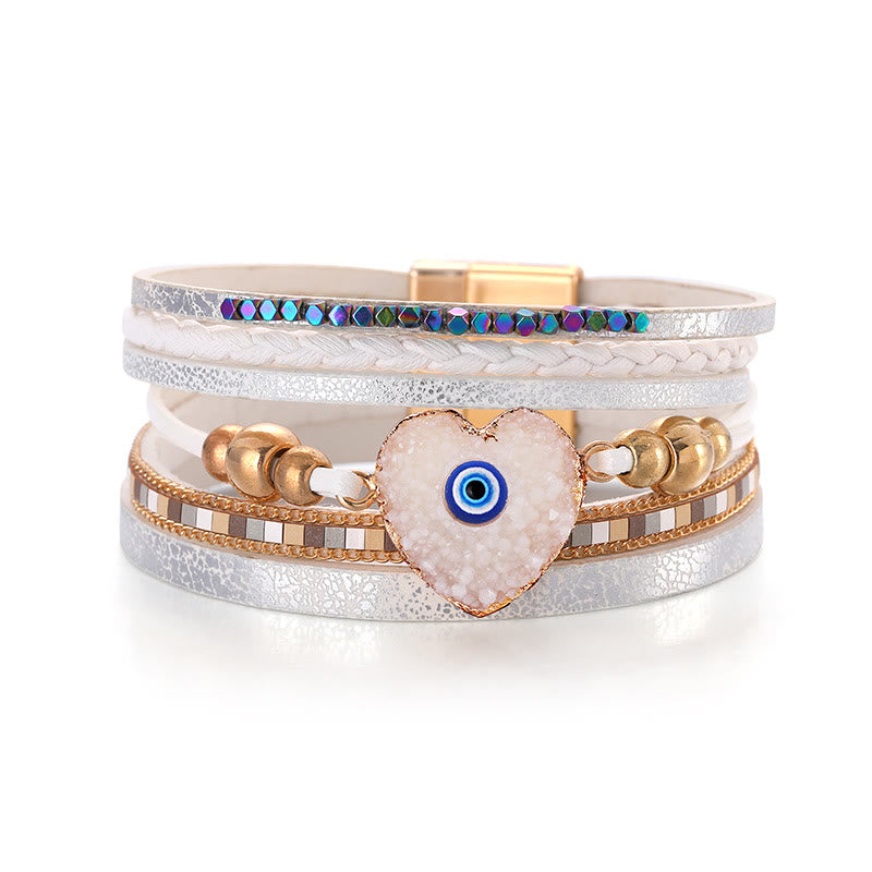 Olivenorma "Triple Protection" Heart Crystal Gold Bead Evil Eye Bracelet  - White - image 4