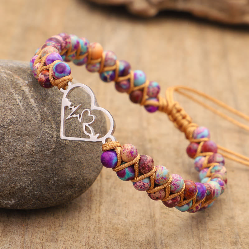 Olivenorma Bohemia Handwoven Purple Emperor Stone Hollow Heart Bracelet - image 7