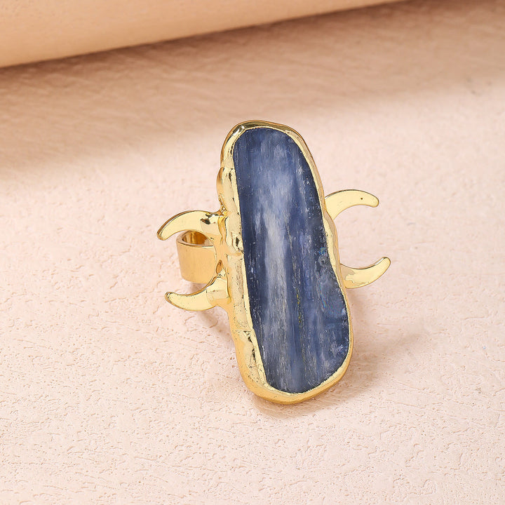 Olivenorma Kyanite Double Moon Healing Adjustable Ring - Gold&Kyanite - image 9