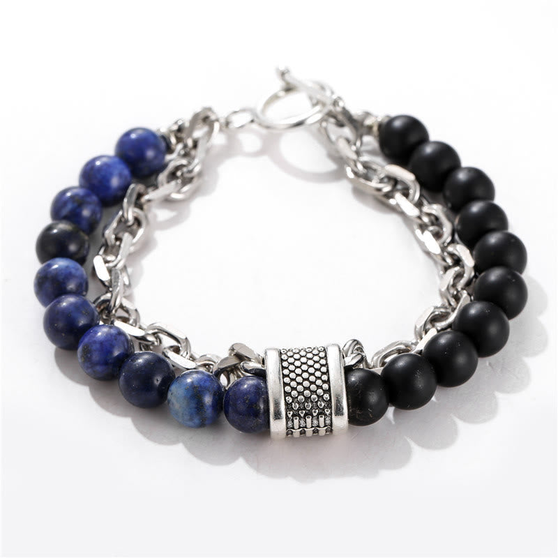 Olivenorma Punk Frosted Stone Combination Geometric Shape Men Bracelet - Sodalite&Black Onyx - image 10