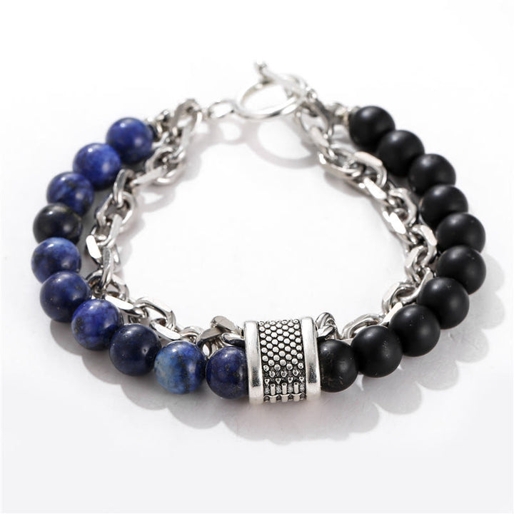 Olivenorma Punk Frosted Stone Combination Geometric Shape Men Bracelet - Sodalite&Black Onyx - image 10