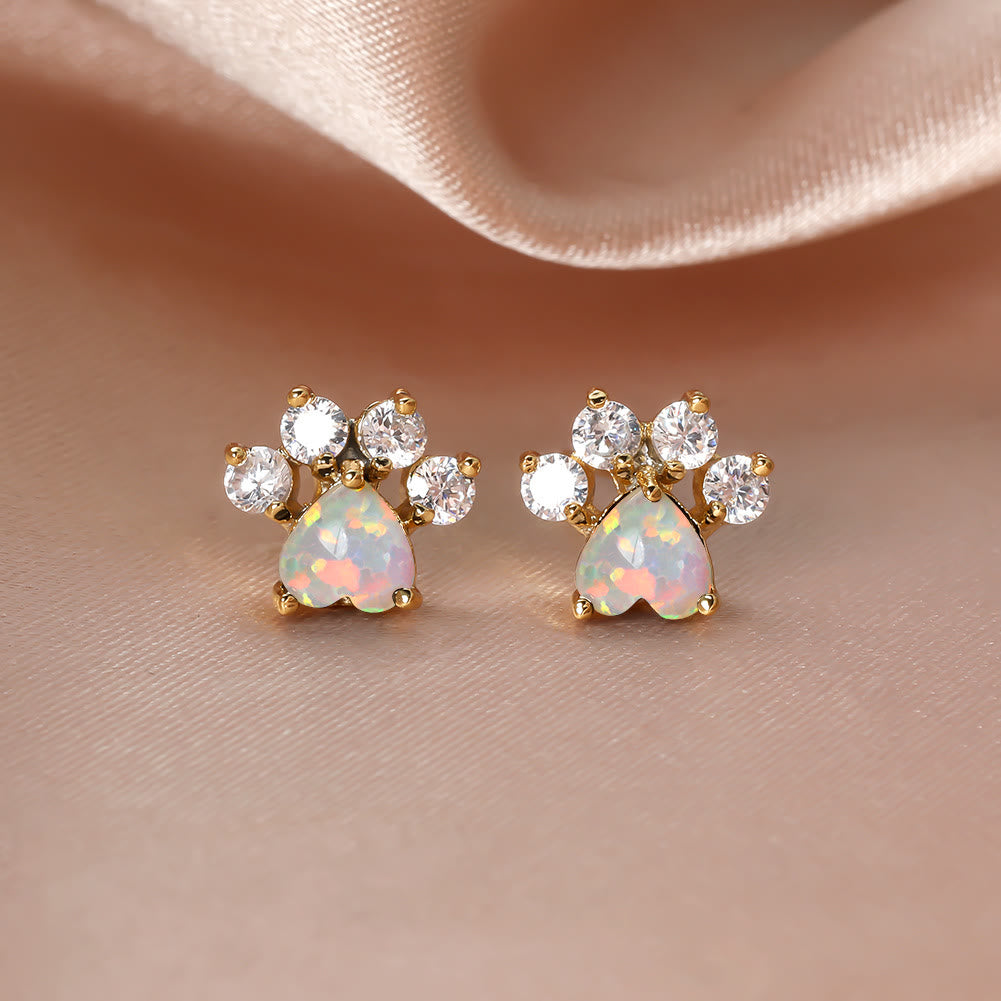 Olivenorma Kawaii Opal White Zircon Kitty Paw Earrings - Gold - White Zircon & White Opal - image 18