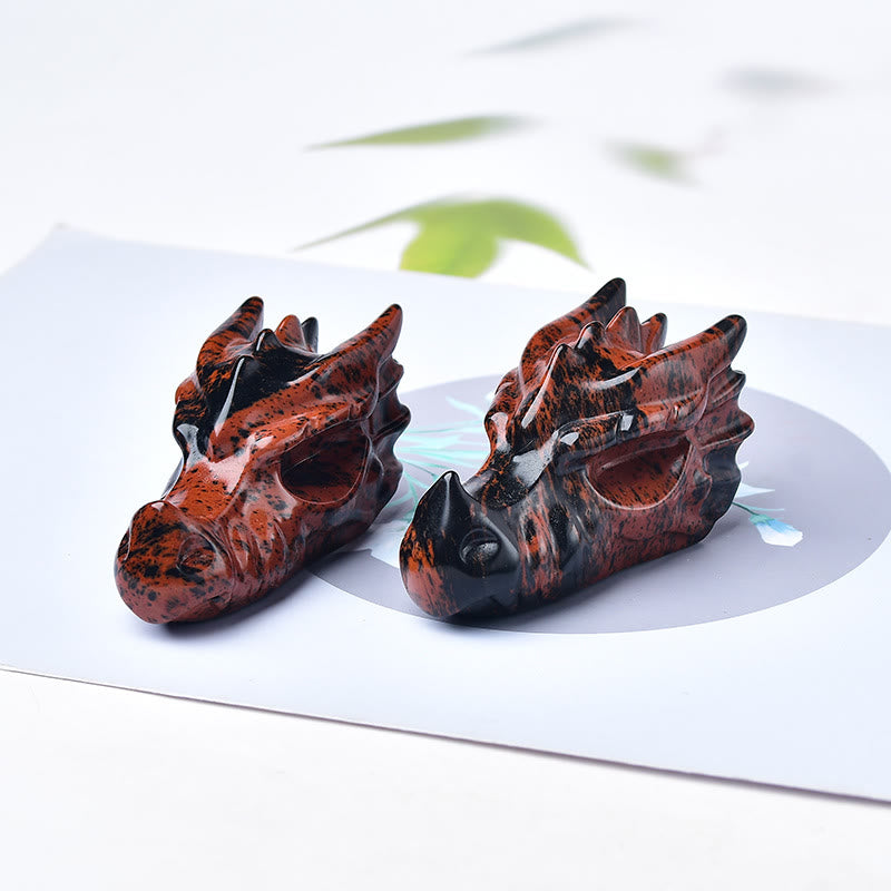 Olivenorma Mahogany Obsidian Moss Agate Dragon Head Gemstone Decoration - Mahogany Obsidian - 10cm - image 1