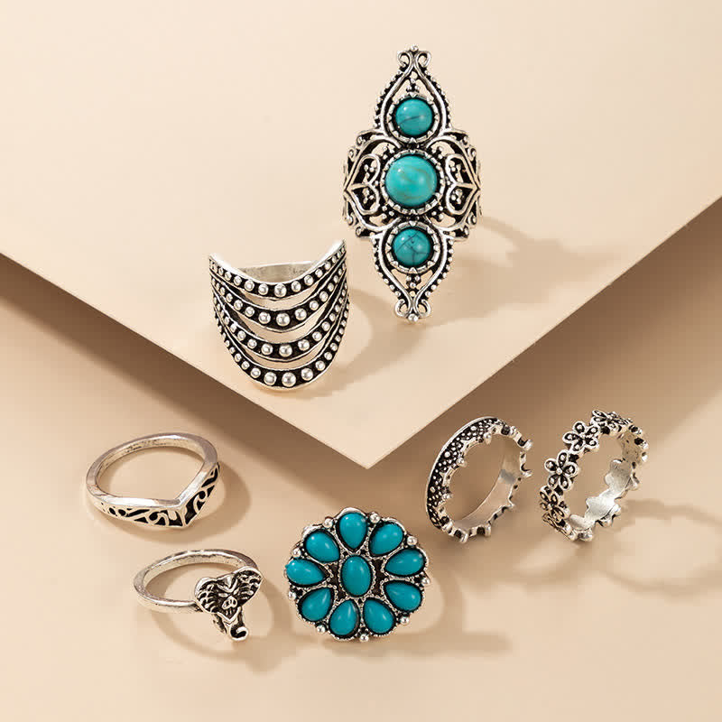 Retro Turquoise 7 - Piece Rings Set - image 2
