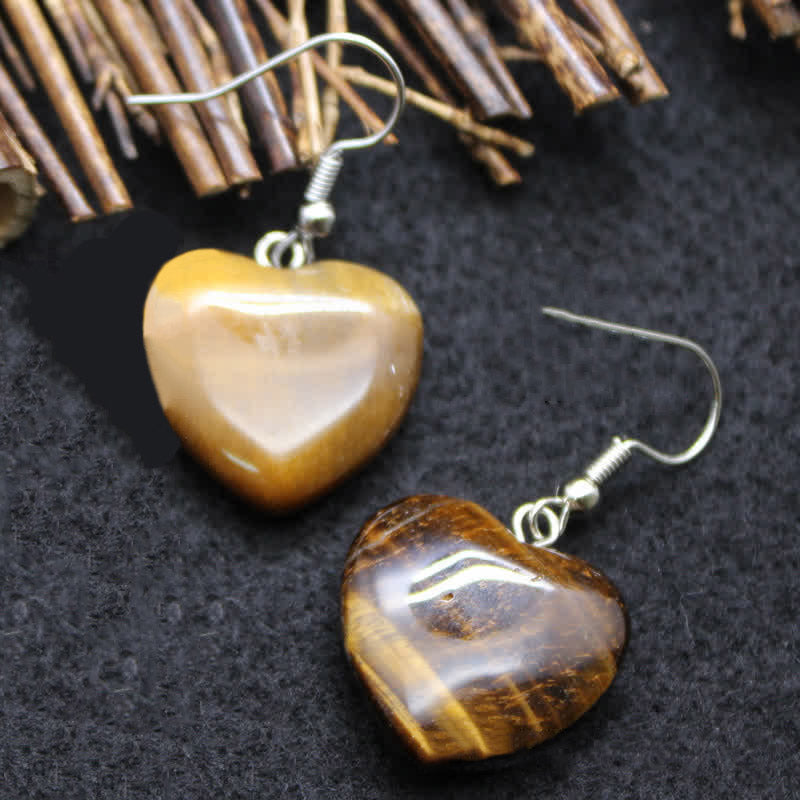 Natural Crystal Heart Healing Earrings - Tiger Eye - image 8