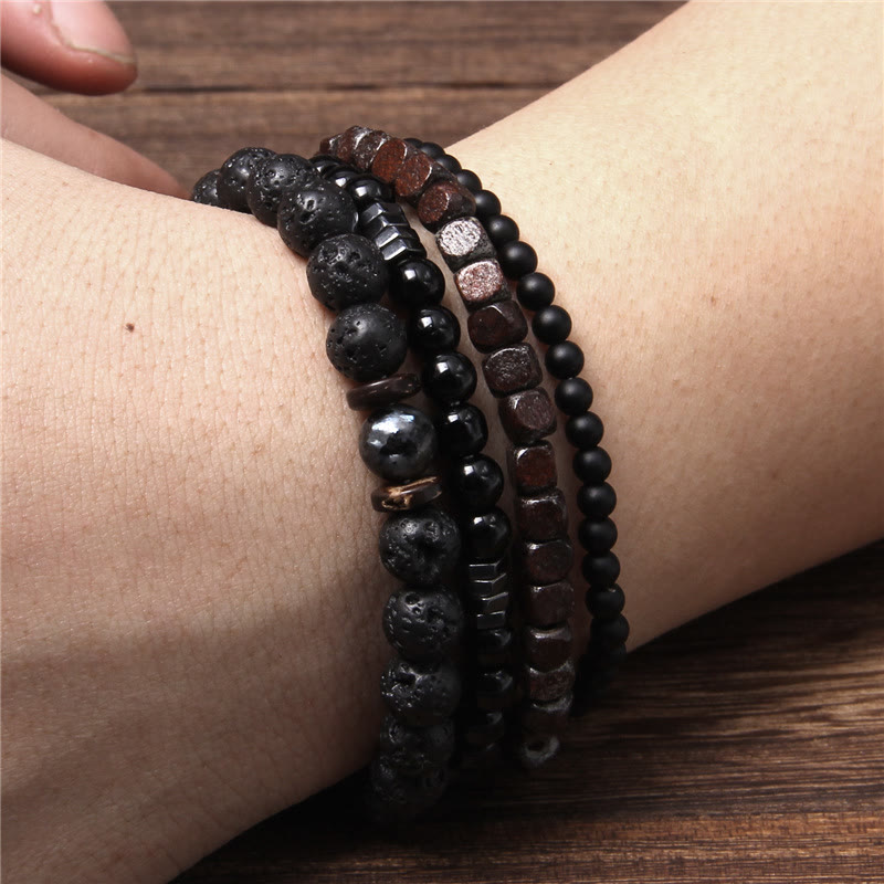 Olivenorma "Strength Of Nature"  Volcanic Stone & Hematite 4 Pieces Set Bracelet - image 2