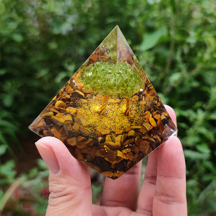 Olivenorma Tiger Eye with Peridot Tree Of Life Orgone Pyramid - image 1