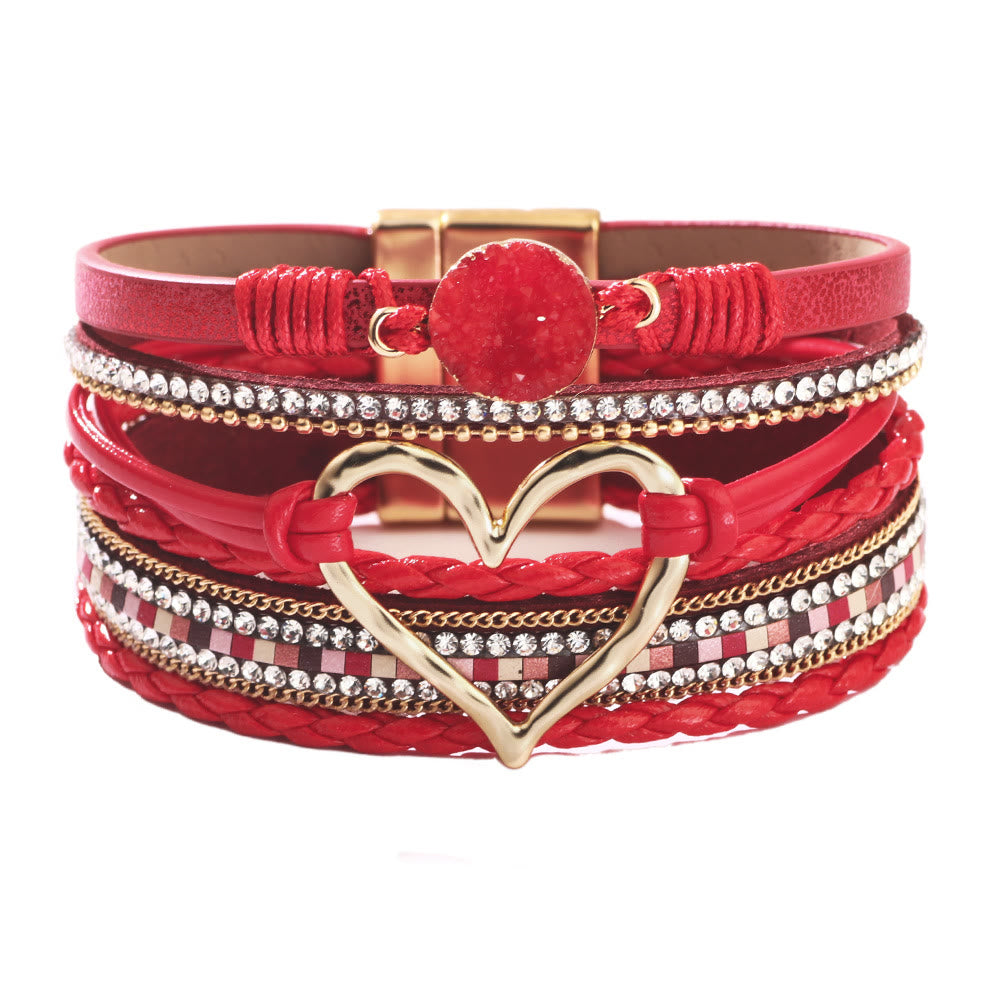 Olivenorma Bohemia Leather Wrap Hollow Heart Bracelet  - Ruby Quartz - image 15