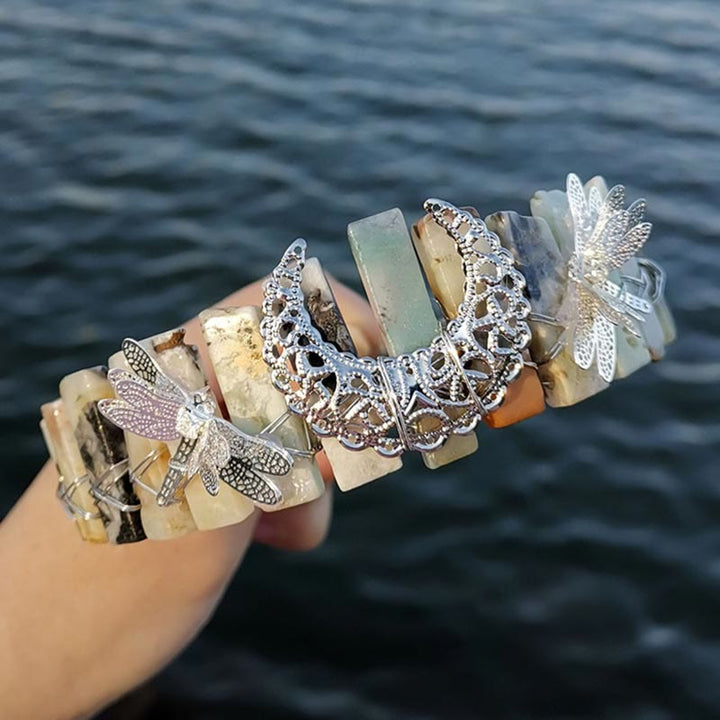 Olivenorma Natural Crystal Dragonfly Moon Accessory Crown Bridal Headband - Amazonite - image 3