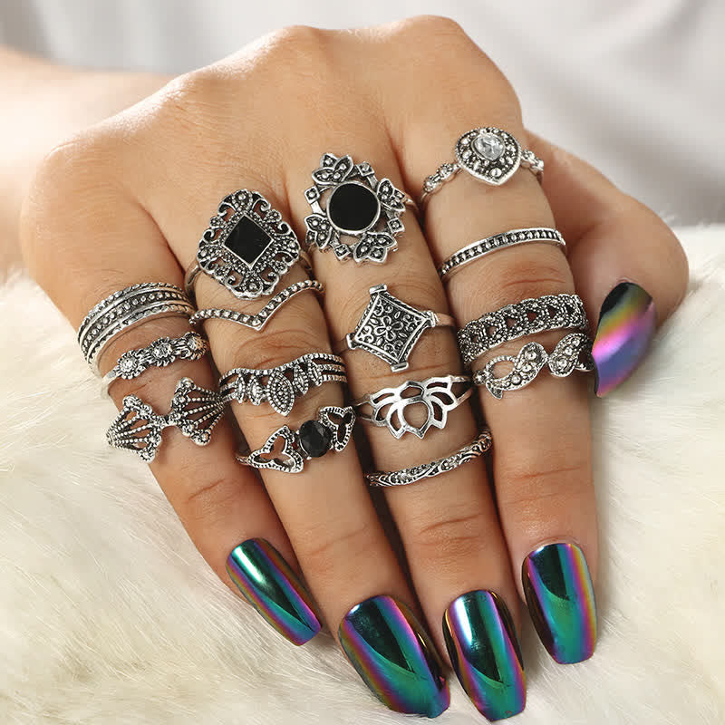 Olivenorma Vintage Obsidian 15 - Piece Ring Set - image 1