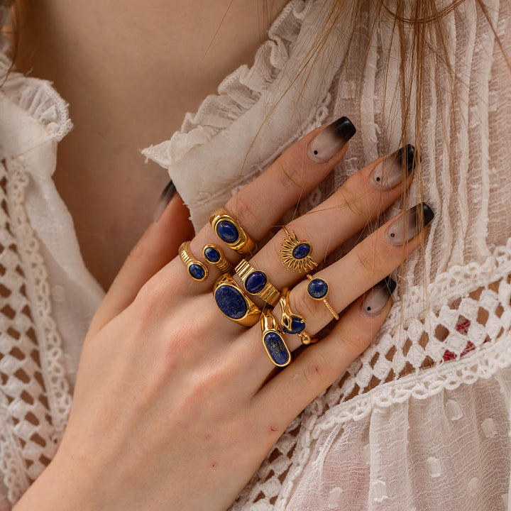 Olivenorma Court Vintage Titanium Steel Lapis Lazuli Ring Set - image 13