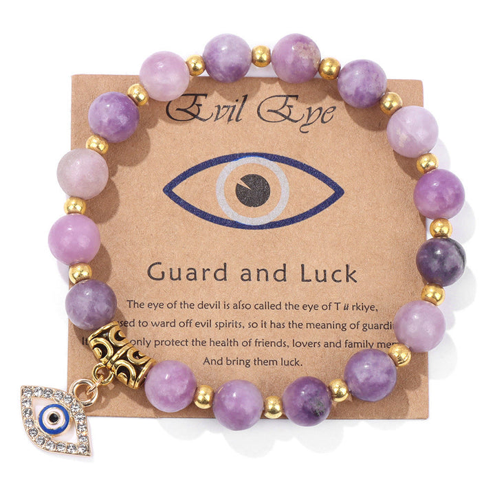 Olivenorma Natural Stone Bead Evil Eye Pendant Bracelet - Evil Eye&Purple Jade - image 14