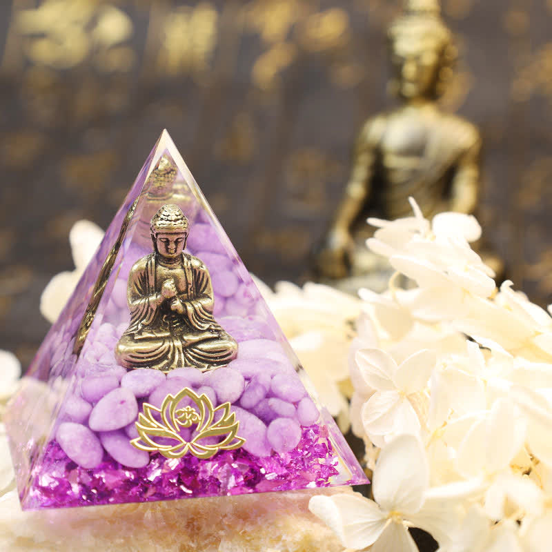 Olivenorma Buddha Lotus With Purple Jade Orgone Pyramid - image 3