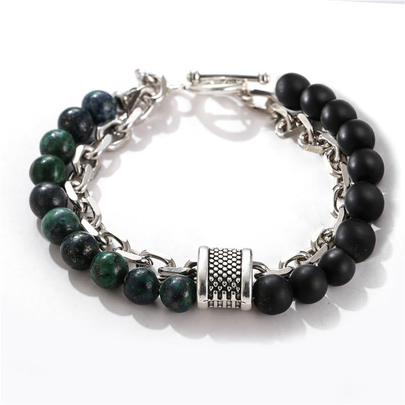 Olivenorma Punk Frosted Stone Combination Geometric Shape Men Bracelet - Moss Agate&Black Onyx - image 12