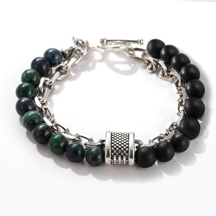 Olivenorma Punk Frosted Stone Combination Geometric Shape Men Bracelet - Moss Agate&Black Onyx - image 12