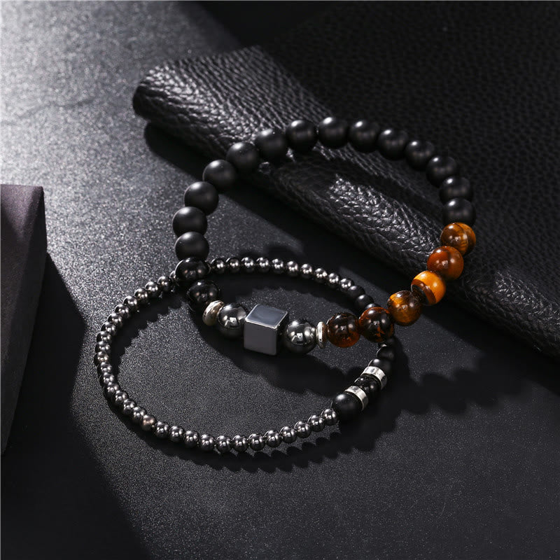 Olivenorma Frosted Tiger Eye Black Cube Stretch Bracelet Set - image 4