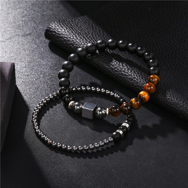 Olivenorma Frosted Tiger Eye Black Cube Stretch Bracelet Set - image 4