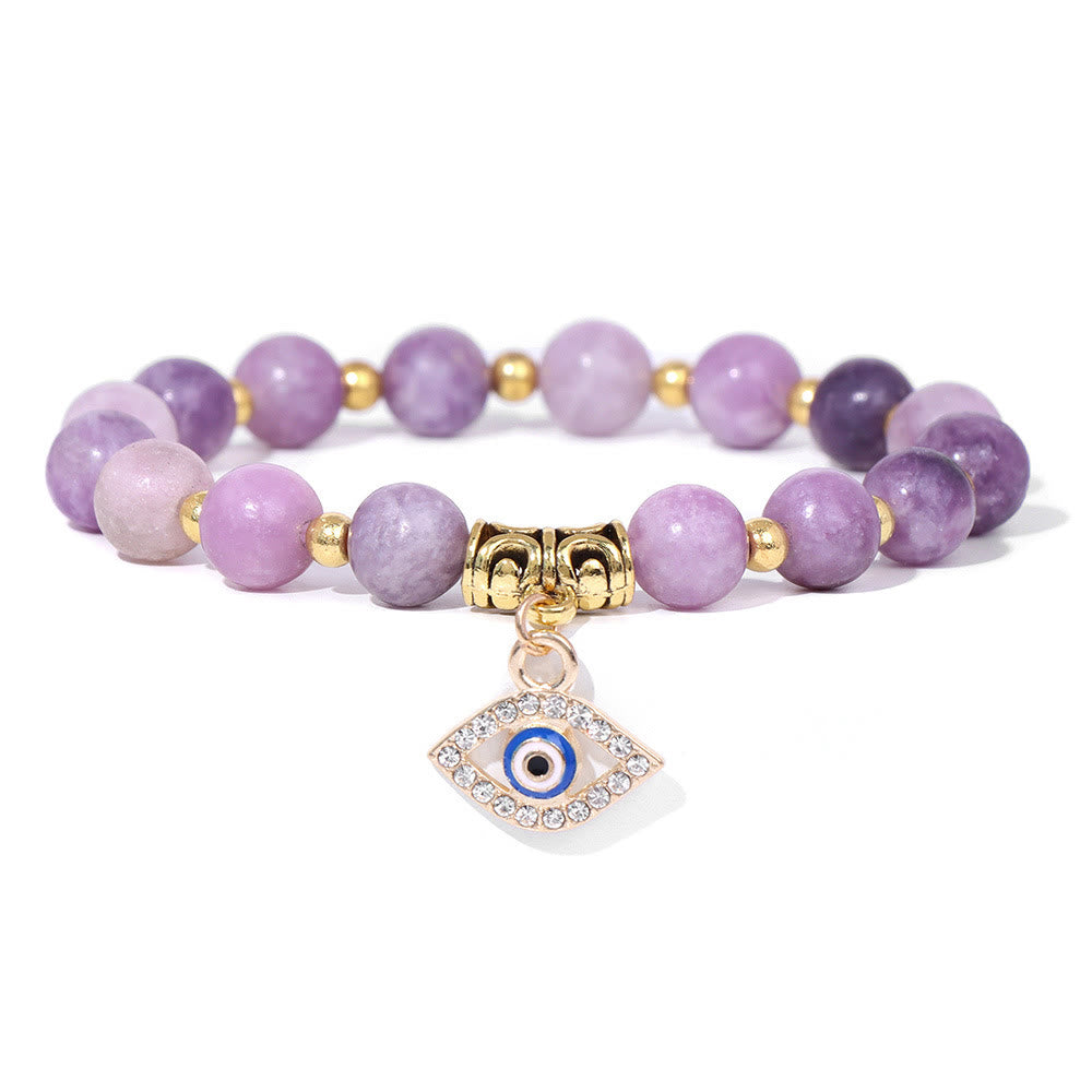 Olivenorma Natural Stone Beaded Evil Eye Pendant Bracelet - Lepidolite - image 40