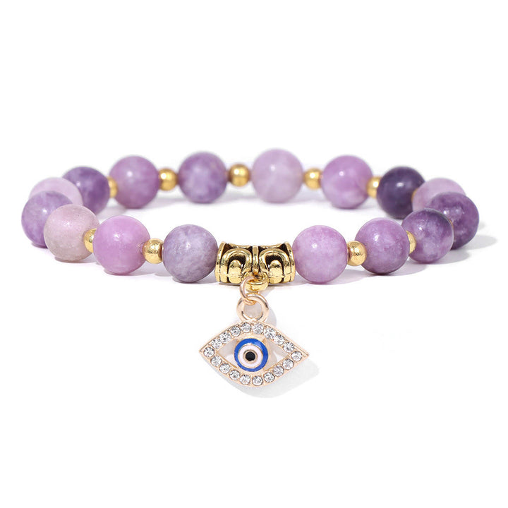 Olivenorma Natural Stone Beaded Evil Eye Pendant Bracelet - Lepidolite - image 40