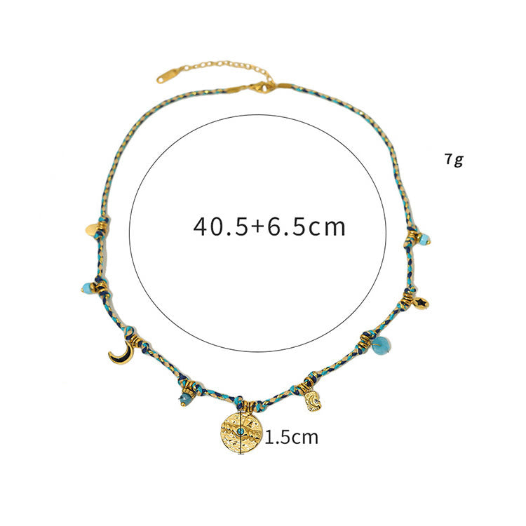 Olivenorma Crystal Metal Sheet Pendant Colorful Braided Rope Necklace - image 7