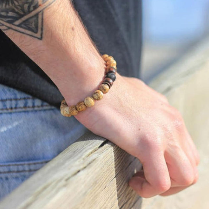 Olivenorma Natural Stone 8mm Wooden Beads Energy Men Bracelet - image 13