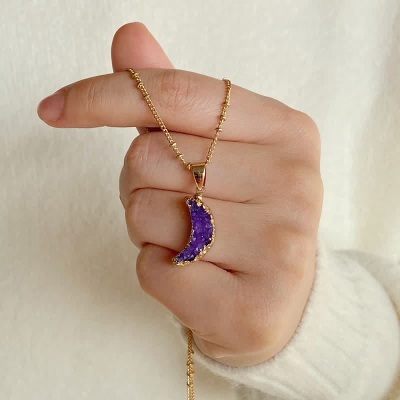Olivenorma Natural Crystal Crescent Moon Necklace - Amethyst - image 12