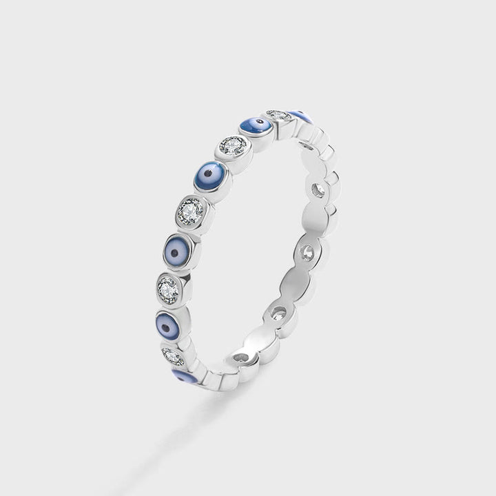 Olivenorma S925 Sterling Silver Round Zircon White Evil Eye Ring - image 3