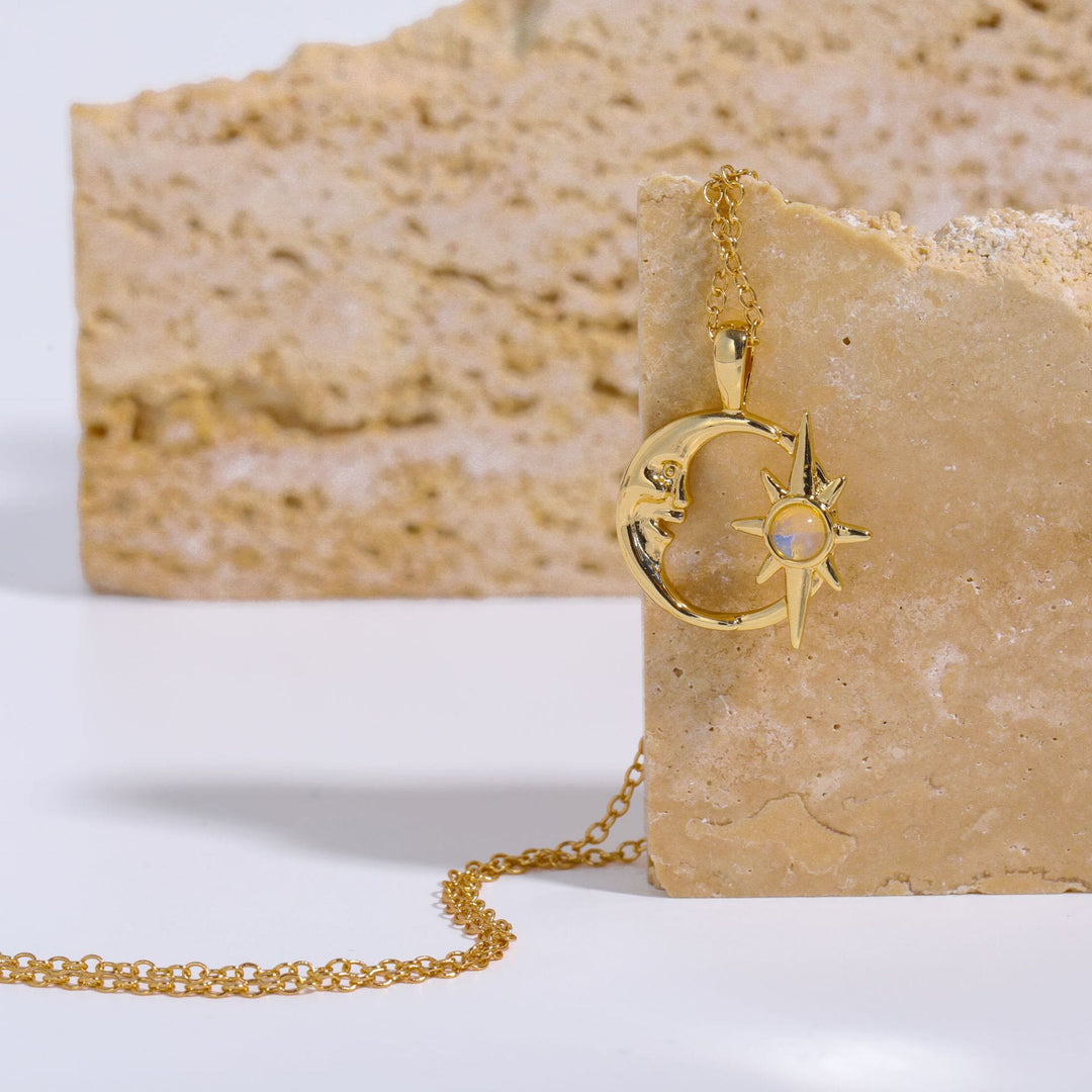 Olivenorma Natural Opal Hollow Star Moon Clavicle Necklace - image 3