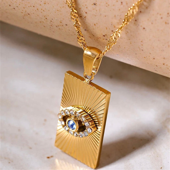 Olivenorma Blue Topaz White Zircon Evil Eye Necklace - image 4