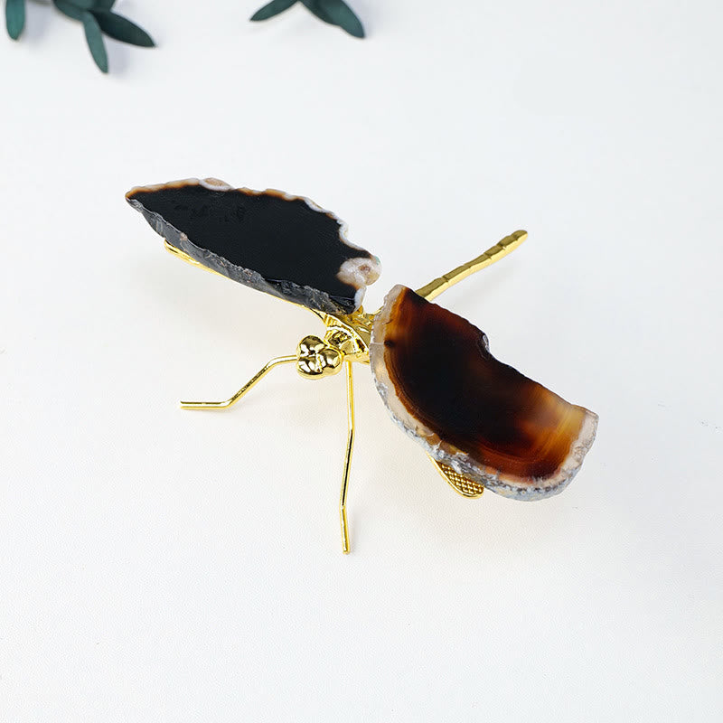 Olivenorma Natural Agate Slices Dragonfly Gemstone Decoration - Black - image 4