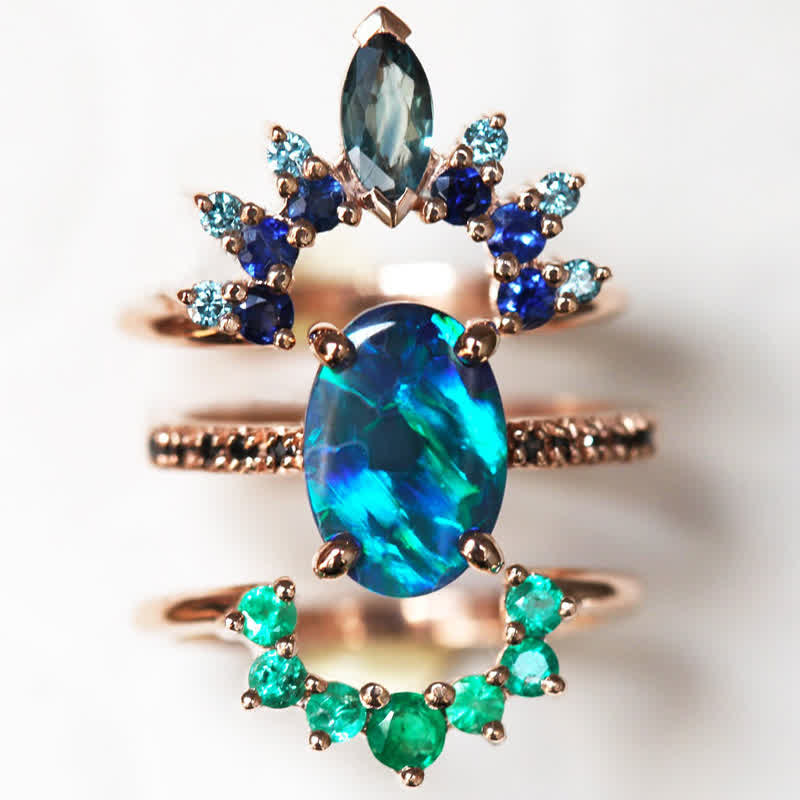 Olivenorma Sapphire With Opal 3 - Piece Ring Set - image 4