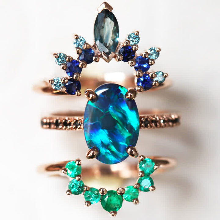 Olivenorma Sapphire With Opal 3 - Piece Ring Set - image 4