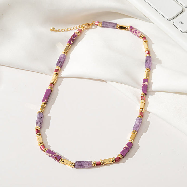 Olivenorma Geometric Rectangle Charoite Purple Emperor Stone Clavicle Necklace - Charoite&Purple Emperor Stone - image 0