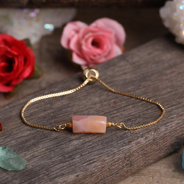 Olivenorma Natural Crystal Prismatic Stone String Metal Chain Bracelet - Orange Agate - image 16