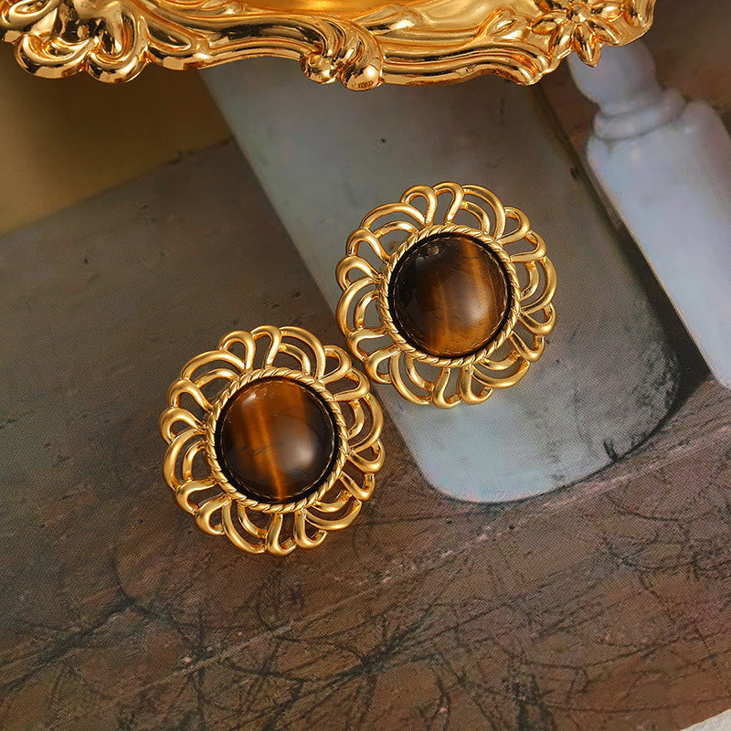 Olivenorma Tiger Eye Sunflower Gold Earrings - image 8