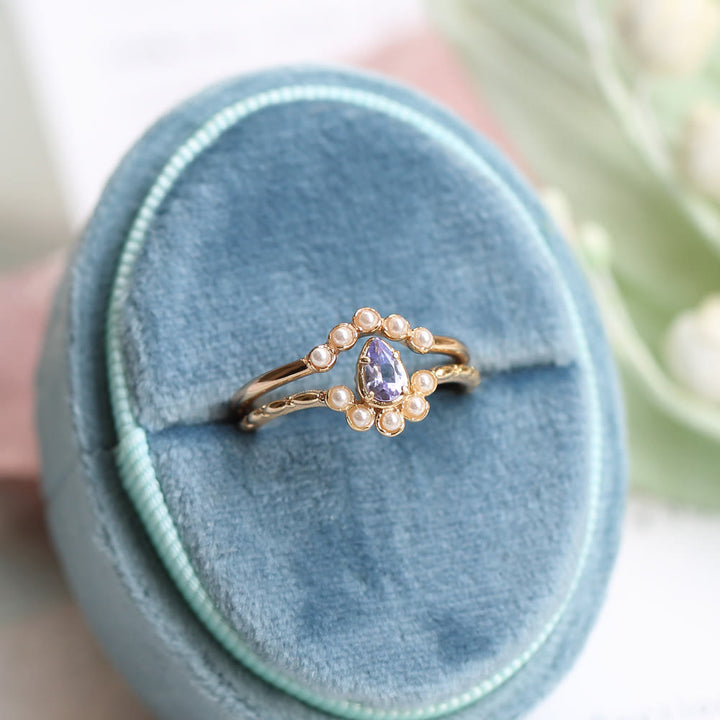 Olivenorma S925 Sapphire Pearl Teardrop Double Layer Ring - image 14