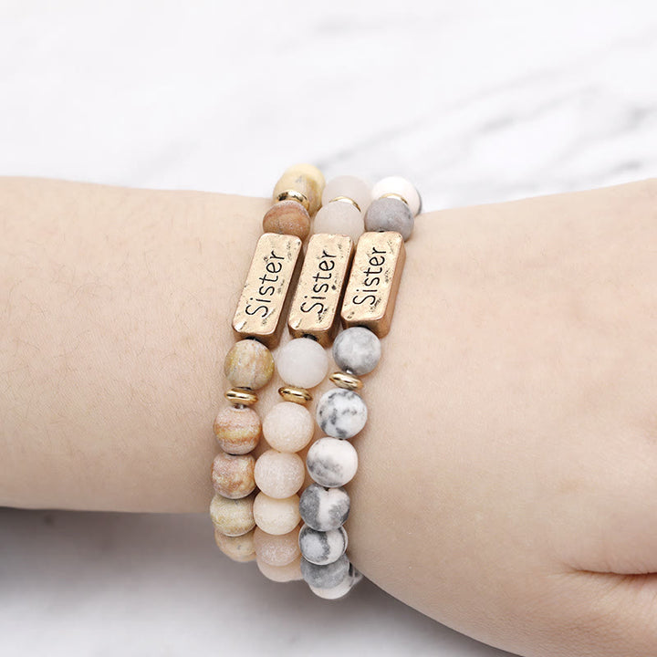 Olivenorma Natural Gemstone Sister Engraving Bracelet - image 2