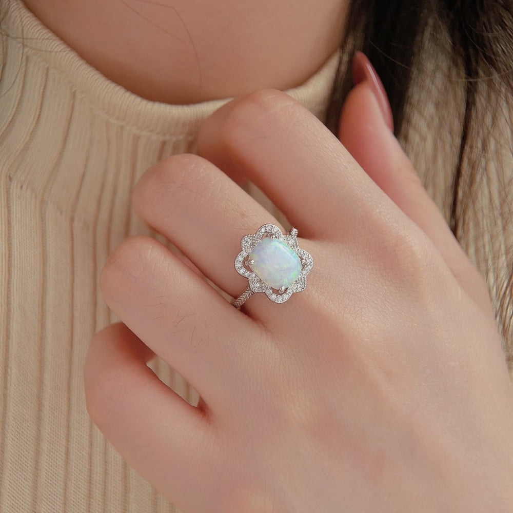 Olivenorma Opal White Zircon Engraved Design Engagement Ring - image 1