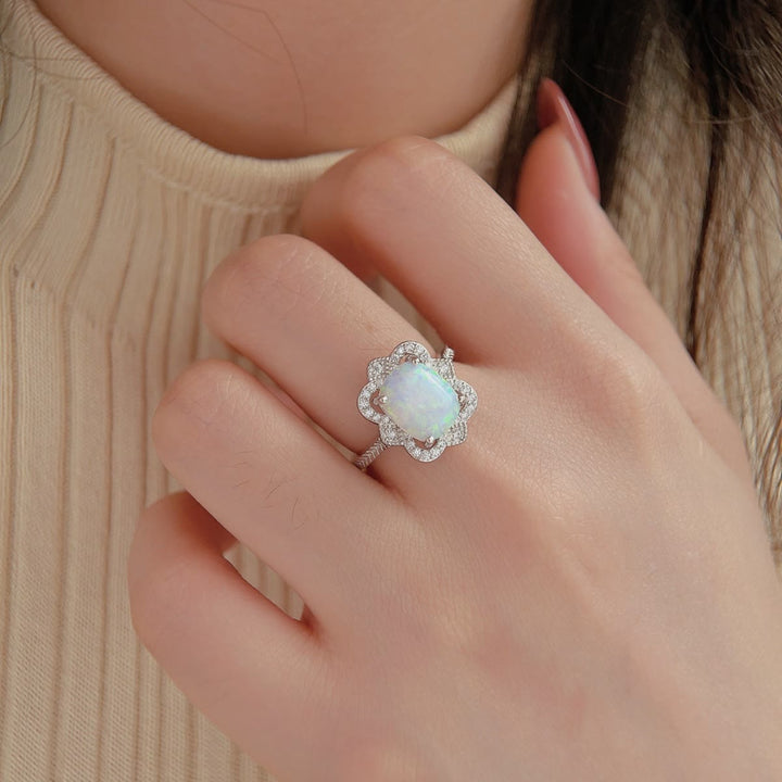 Olivenorma Opal White Zircon Engraved Design Engagement Ring - image 1