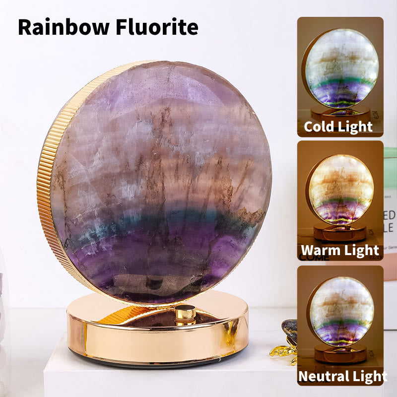 Olivenorma Natural Crystal Stone Table Night Lamp Gemstone Decoration - Round&Rainbow Fluorite - image 10