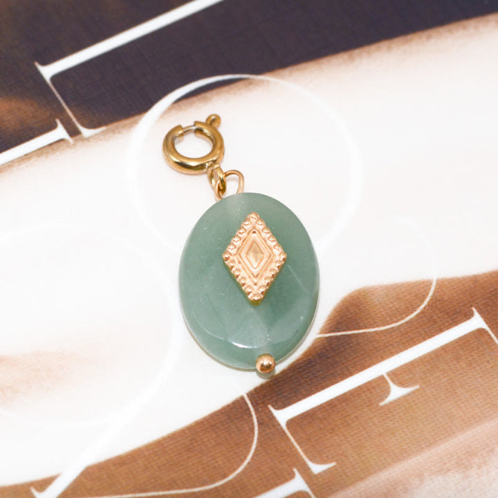 Olivenorma Geometric Round Or Water Drop Crystal Gold Pendant Necklace - Green Aventurine & Rhombus - Necklace #5 - image 13