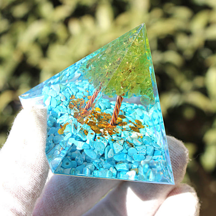 Olivenorma Peridot Amazonite Tree of Life Orgone Pyramid - image 1