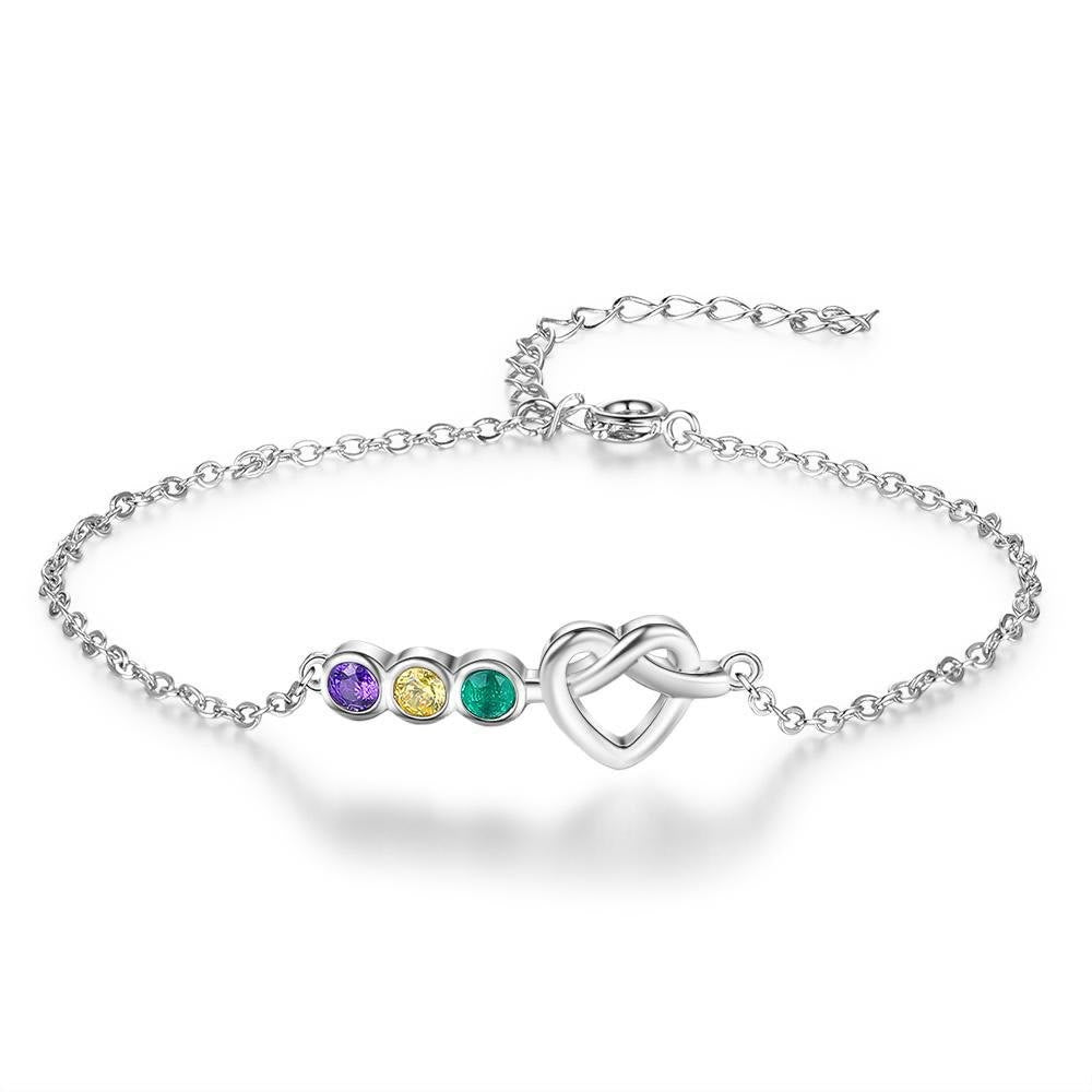 Olivenorma Personalized Heart 2-5 Birthstones Bracelet - Silver - 5 Birthstone - image 0