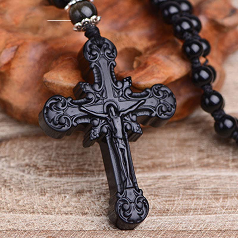 Olivenorma Obsidian Cross Symbol Necklace - image 2
