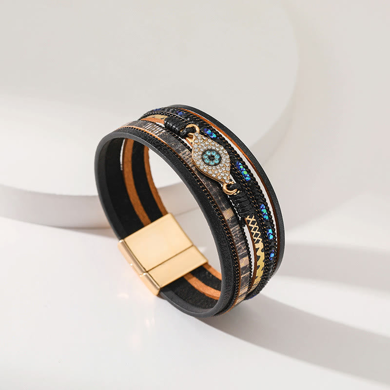 Olivenorma Zircon Evil Eye Faux Leopard Leather Pattern Bracelet - image 9