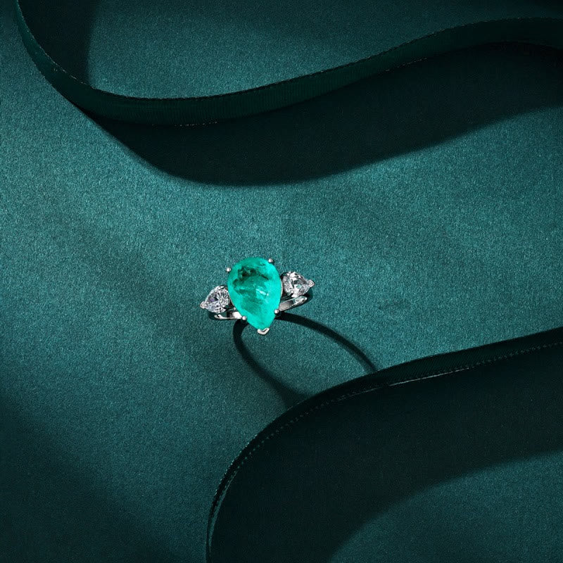 Olivenorma Paraiba Tourmaline White Zircon Exquisite Ring - image 8