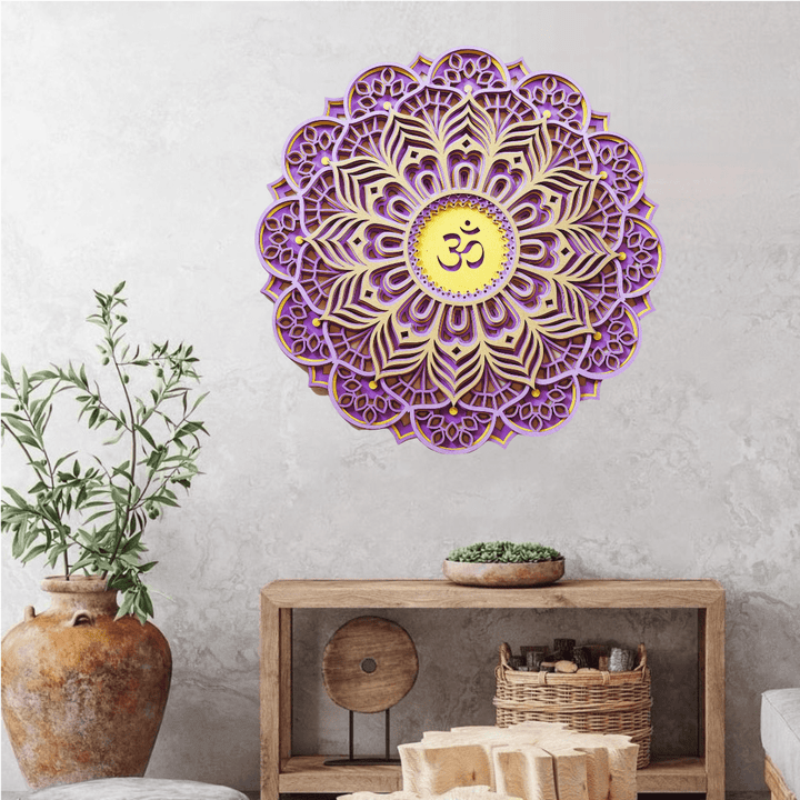Olivenorma Purple Pink Om Hamsa Chakra 3D Carving Wall Decor - image 2