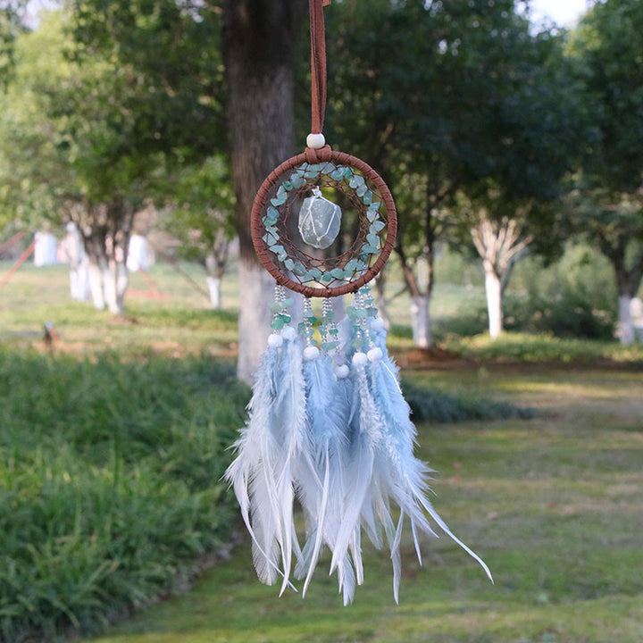 Olivenorma Natural Crystal Agate Pendant Charm Round Dream Catcher - Green Aventurine - image 5
