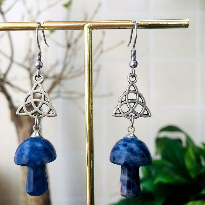 Olivenorma Natural Crystal Stone Cute Mushroom Shape Stud Earrings - Sodalite - image 0