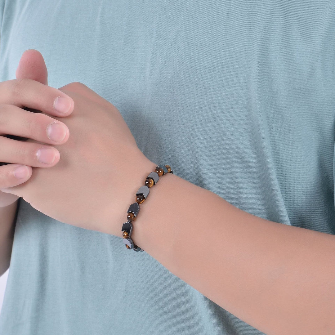 Olivenorma Arrow Hematite Tiger Eye Beaded Men Bracelet - image 2